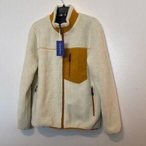 Chouyatou teddy bearStand Collar Contrast Zip Pocket Fuzzy Sherpa  Zip Up Jacket